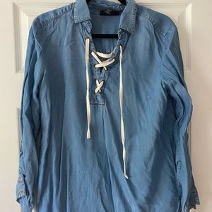 Denim Long Sleeve w/ White Lacy Up
